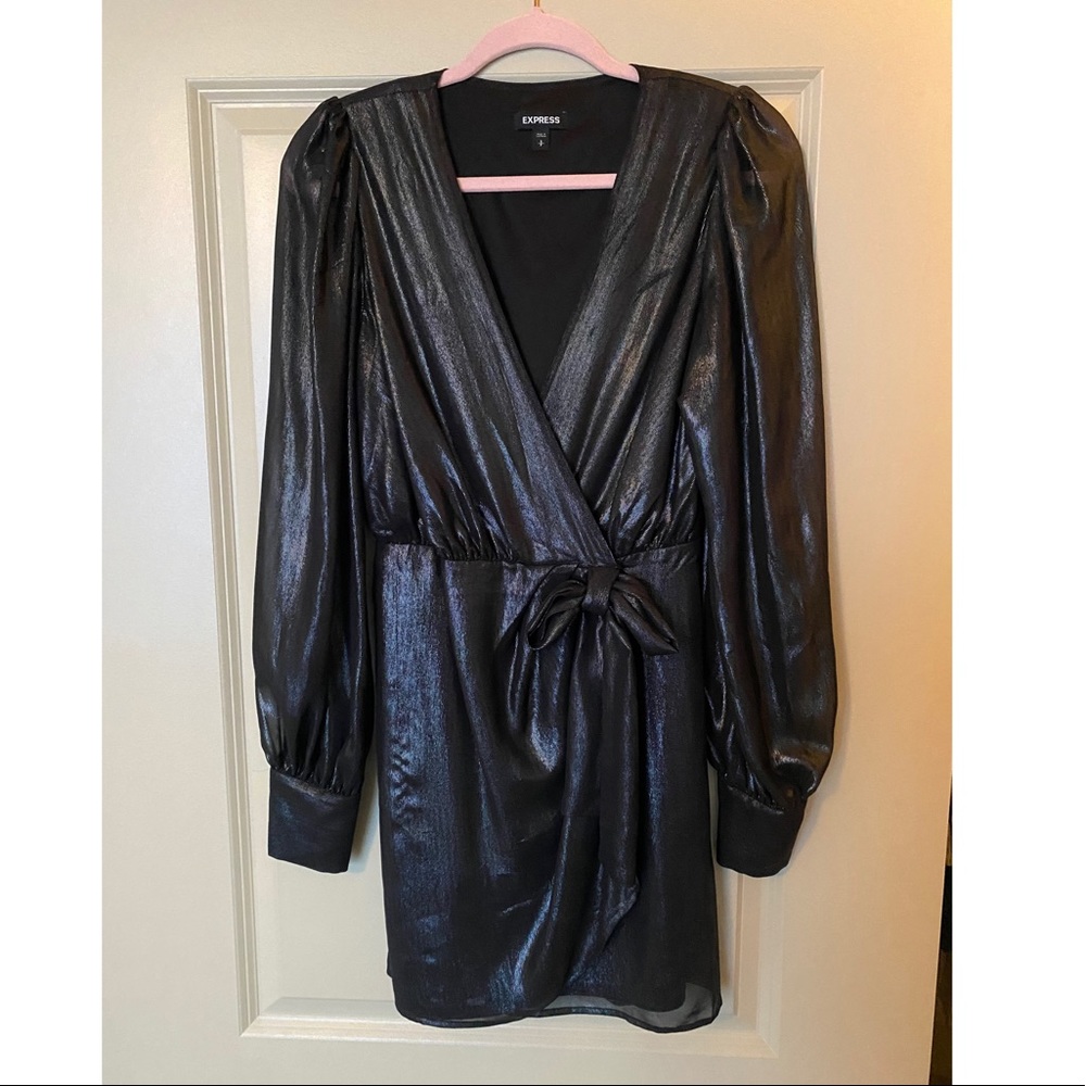 Express black shimmer wrap-tie dress